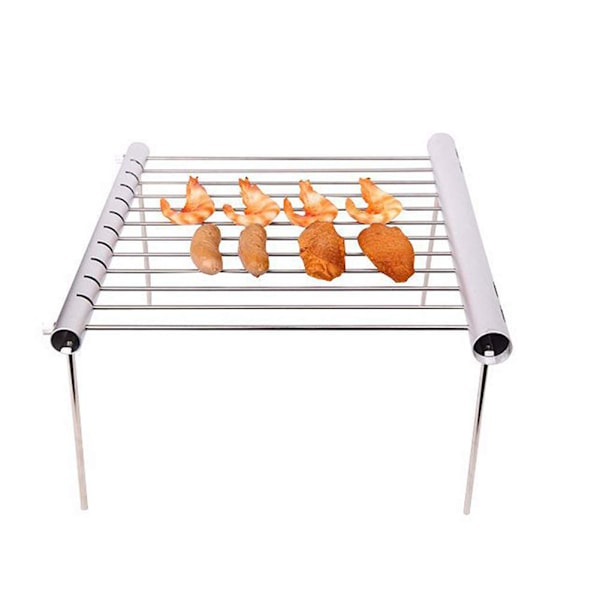 1 stk. Bærbar Foldbar Grillrist i Rustfrit Stål Udendørs Mini Non-Stick Måtte Bageplade til Camping Bagning Madlavning