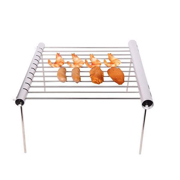 1 stk. Bærbar Sammenleggbar Grillrist i Rustfritt Stål Utendørs Mini Non-Stick Matte Bakeplate for Camping Baking Matlaging