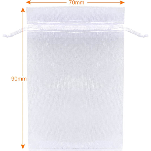 120 x Poser Organza Hvide Gaveposer Organza 7 x 9 cm, Hvid, 7 x 9 cm