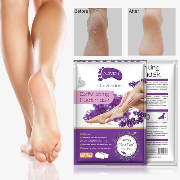 Fotpeeling Mask 3-pack, Exfoliator Peeling Off Förhårdnader Död Hud Callus Remover, Baby Mjuk Len Hud Fötter-Män Kvinnor (Lavendel)
