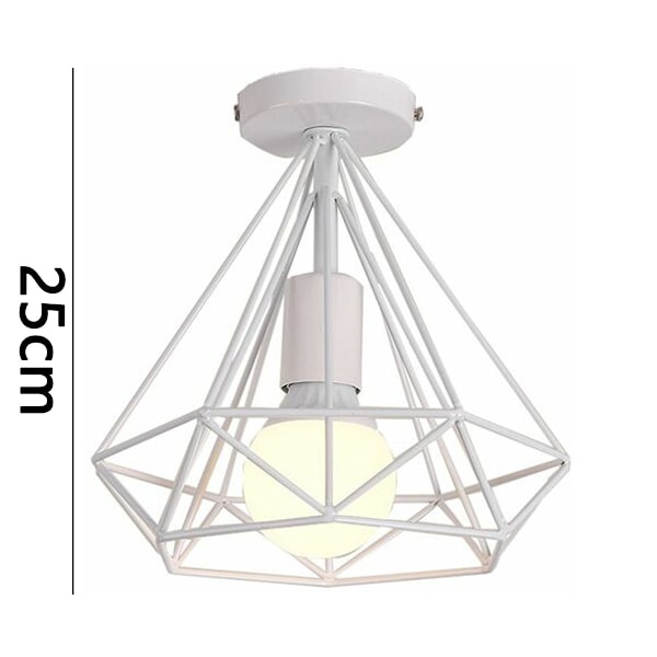 Retro industriel loftlampe 25cm i hvid diamantform, pendel til spisestue, bar, soveværelse