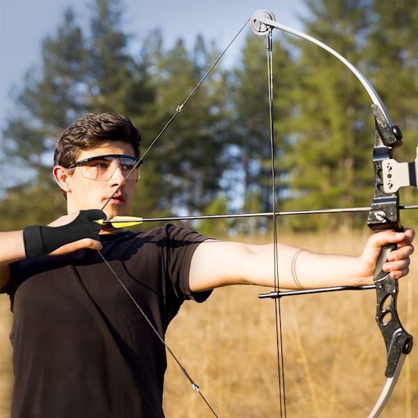 Bågskyttehandske, halkfri andningsbar tre-finger skyttehandskar, skyttejakt Targeting Bow Tab bågskyttetillbehör, material halkfri vadderad