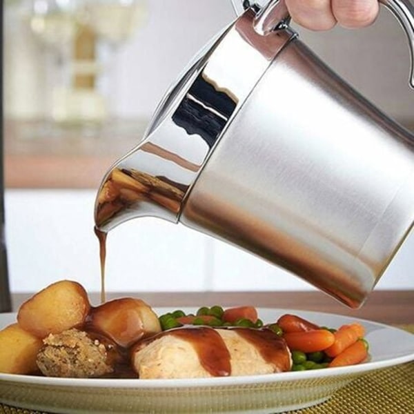Såsbåt i rostfritt stål, dubbelisolerad termosås, såsbåt, såsservis med lock för servering av sås, vaniljsås, vaniljsås, dipp (750 ml)