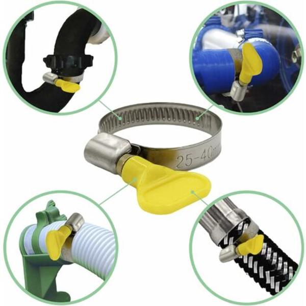 10-pak rustfri stålslangeklemmer 25-40 mm med 9 mm bånd, industriel kvalitet rustfri stålslangeklemmer til swimmingpoolslange, sandfiltersystem,