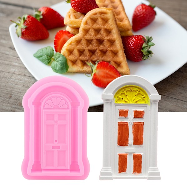 2 stk. DIY Dør Vindue Silikoneform Kage Fondant Cookie Form Dekorations Bageværktøj, Pink