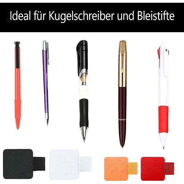 Pen Loop Holder, Pakke med 5 Pen Loops, Selvklæbende, Elastisk Gummibånd, Pen Holder Lavet af Læder, til Notesbog, Kalender, Clipboard, 5 Farver