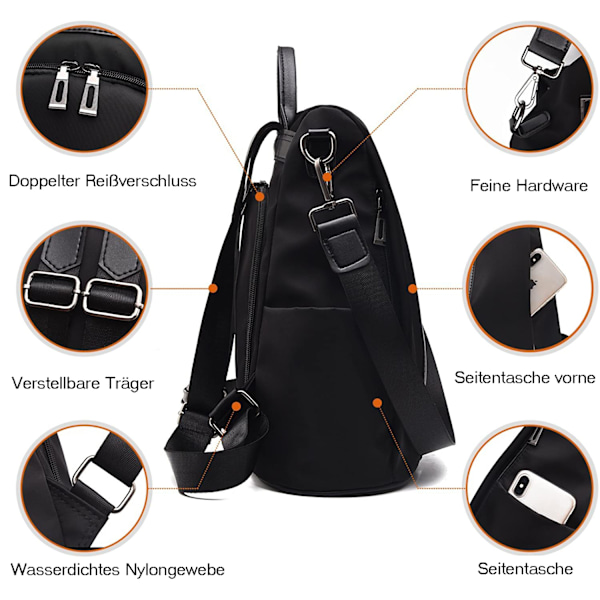 CHARMORE Damryggsäck Vattentät Nylon Skolväska Anti-stöld Daypack Axelväska Lätt Reseryggsäck