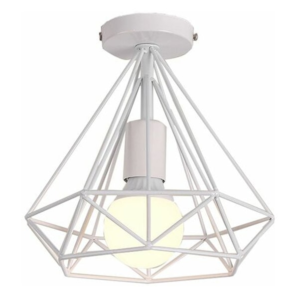 Retro industriel loftlampe 25cm i hvid diamantform, pendel til spisestue, bar, soveværelse