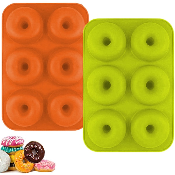 2 stk. silikone donutforme, non-stick donutbageplade til kager, kiks, bagels, muffins, egnet til opvaskemaskine, ovn, mikroovn, køleskab