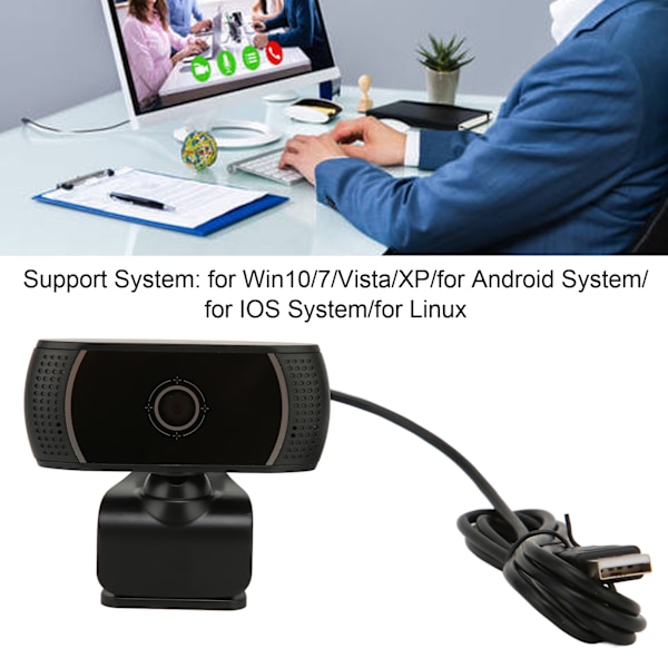 Computer Kamera Plug and Play Online Undervisning Live Konference Autofokus Fleksibel Driverfri 640x480 USB WebcamC200 Sort Indre Mærke 640x480P