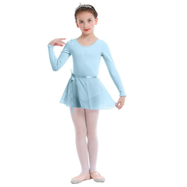 HAWEE Balett-trikå för små flickor Ballerina Dans Ruffle Långärmad Tutu Kjold Balett Gymnastik Outfit Klänning 130cm