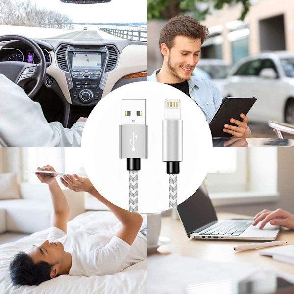 iPhone snabbladdare 5-pack Lightning-kabel lång 3/3/6/6/10FT nylonflätad USB höghastighetsdatasynkroniseringskabel för iPhone 14 Plus/14/13/12/11 Pro Max/XS