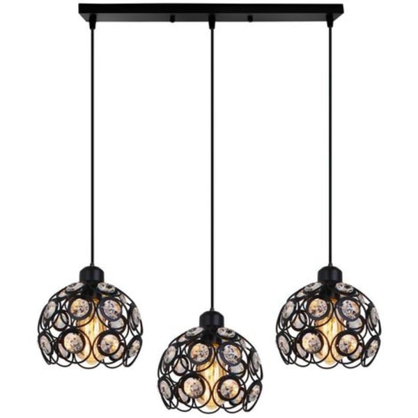 Pendellampe Moderne Krystall Lysekrone Metall Taklampe 3 Lamper for Soverom Stue Restaurant Svart