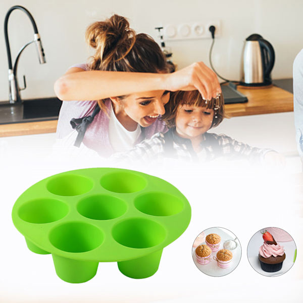 7 Huller Silikon Muffinsform, Airfryer Muffinsforme til Bagning af Cupcakes - Chokoladeform Cupcake Maker (Grøn)