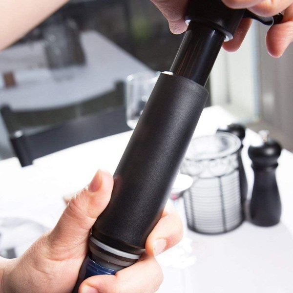 Vakuum Flaske Propper Sort Pumpe med Vinbeskytter propper Holder vinen frisk (Sort Pumpe + 2 Propper)