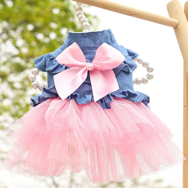 Hundprinsessklänning Husdjurskläder Hundbröllopsklänning Denimklänning