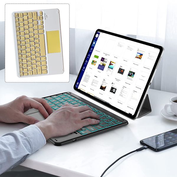 Ultra-tynd trådløst Bluetooth-tastatur med touchpad - Universelt genopladeligt tastatur til iPad iOS Android Windows-enheder