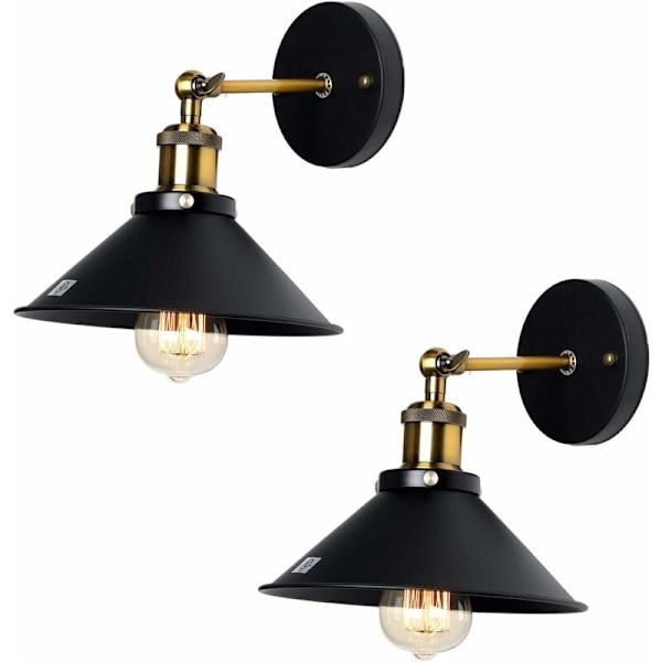 Sæt med 2 industrielle væglamper justerbar loftlampe i hat form E27 til stue korridor bar - Sort 22cm