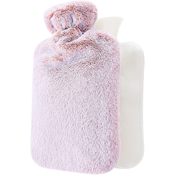 Varmvattenflaska med överdrag - mjukt, fluffigt premiumöverdrag - 1,8 liters varmvattenflaska för vuxna för mysiga nätter, smärtlindring, rygg, mage,