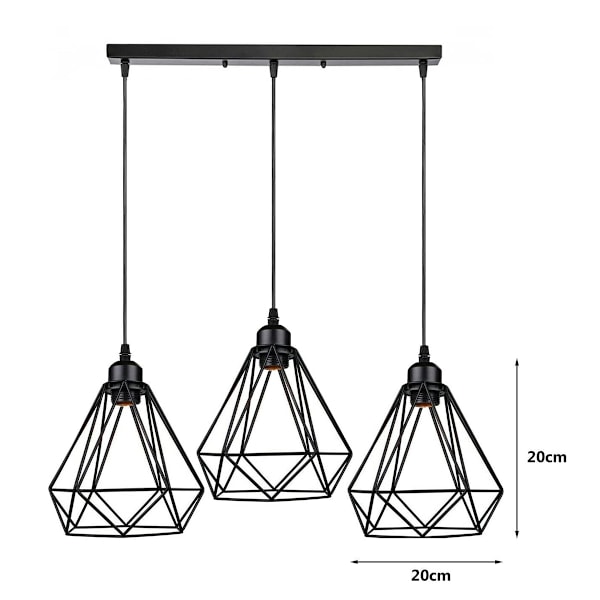 LED Pendel Loftlampe Fe Lampe Soveværelse Lysekrone 3 E27 Lysarmatur med Barholder, Sort