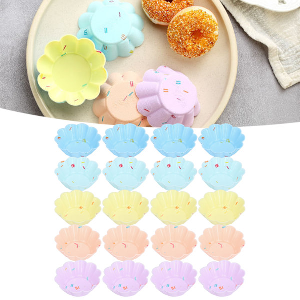 20 stk. Små kageforme Bageform Genanvendelig Let at rengøre Silikone Mini Cupcake Holdere Petal Blomstersæt