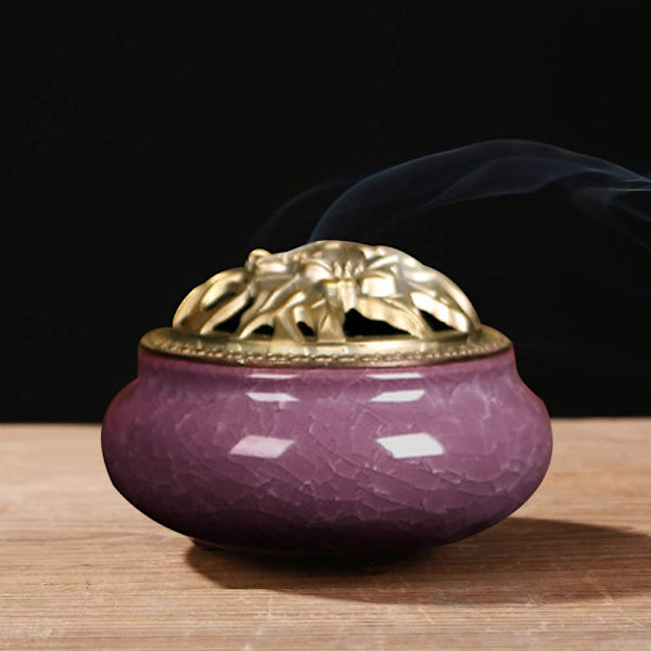 Keramisk røgelsesbrænder, kobberlåg, Buddha, antik legeringstråd, sandeltræsrøgelse, røgelse, røgelse, isknækket ovnskifte