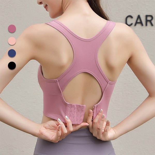 Sport-BH för kvinnor, stötsäker, vacker ryggknapp, ihålig racerback, vadderad yogabhå, gymtränings-BH, crop top