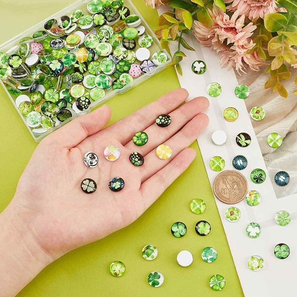 Firkløver Glas Cabochons, 50 Stykker Firkløver Lykkebringer Glassten til Øreringe, Smykkefremstilling, Håndværk, Udendørs, Hjem