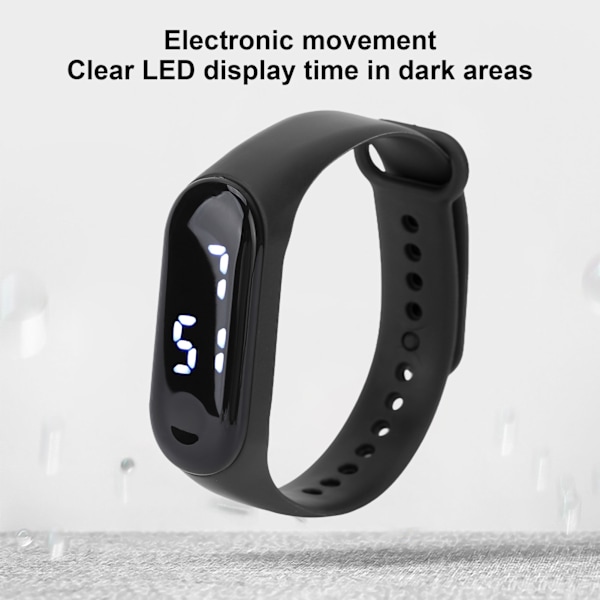 Digital klocka LED vit ljus display plast spegel elektronisk rörelse silikon armband sportklocka för student svart