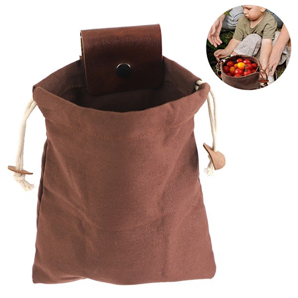 Läder Canvas Väska, Foderväska Foderväska Vaxad Canvas Fruktplockningsväska Svamppåse Läder Bushcraft Bältesväska Bärbar Hopvikbar Väska