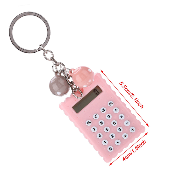 Mini Bärbar Söt Kakstil Nyckelring Miniräknare Godisfärg Fickräknare (Rosa)