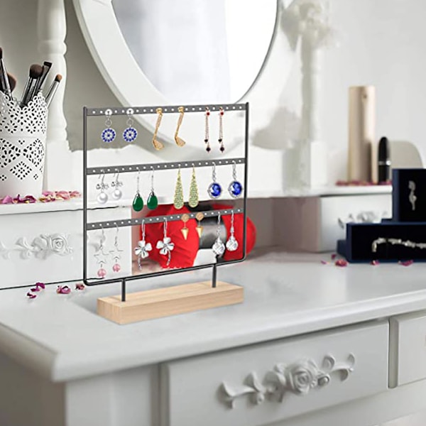 Träörhänge Stativ Enkelt Örhänge Hållare 3-Tier Örhänge Hållare Dekorativa Smycken Hållare Display Rack Smycken Stativ Display med Träbricka/Fat