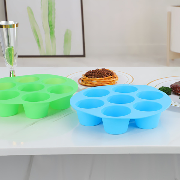7-Hulls Silikon Muffinsform, Luftfrityr Muffinsformer for Baking Cupcake Mold - Sjokoladeform Cupcake Maker (Blå)