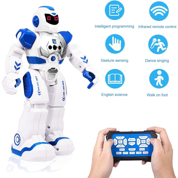 Fjernstyret robot til børn, smart programmerbar RC-robotlegetøj med gestuskontrol, LED-øjne og musik, bedste jule- og fødselsdagsgaver til børn