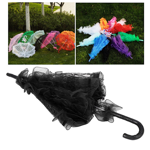 Brude Paraply Bryllup Unik Foldbar Blonde Stof Parasol Paraply Performance Rekvisitter Sort