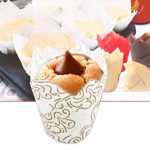 50 stk. Mini Cupcake Forme Papir Runde Kagebageforme Muffin Cases Hjemmefest Bryllup (Hvid Guld)