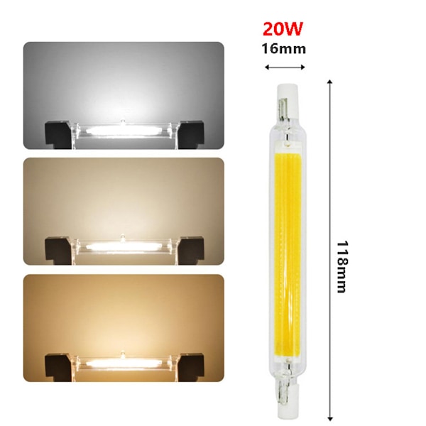 R7S LED Pære 118mm 20W Dæmpbar, Varm Hvid 3000K 3000LM, Lineær Erstatning for J118 300W Halogenlampe, 360 Graders Belysning, Flimmerfri, R7S OCB LED Rør