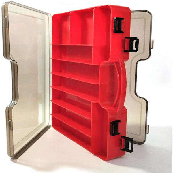 Oppbevaringsboks i plast for sluker, reversibel fiskeboks, 29 x 19 x 5,8 cm