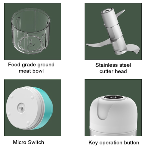 Elektrisk Mini Hvidløgshakker, Mini Madhakker, Bærbar Elektrisk Hvidløgsmølle med USB-opladning til Løg, Gulerod, Kød, Babymad, Grøntsager