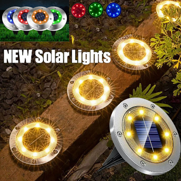 LED SOLARLYS GULVSPOTLIGHT UTENDØRS IP65 HAGELYS HAGESOLARLAMPER; 24X LED solarlys gulvspotlight utendørs IP70 hagelys hage