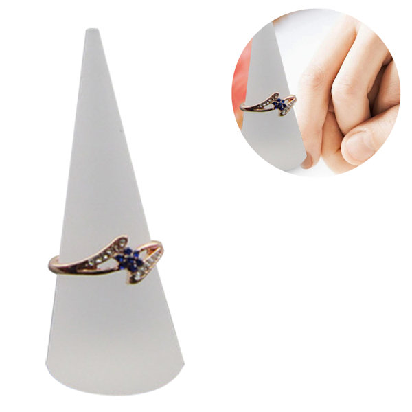 5-pakning kjegleformet akryl solid ringdisplay for smykkeutstillingsstativ (klar, svart og hvit)