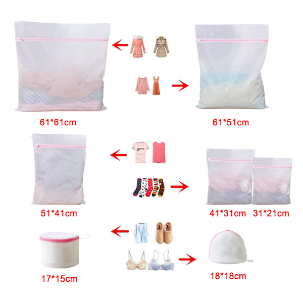 7-delad återanvändbar stor nät tvättpåse, Delicates Bag för tvättmaskin, Reseförvaring Organisera väska för underkläder, strumpa, plagg