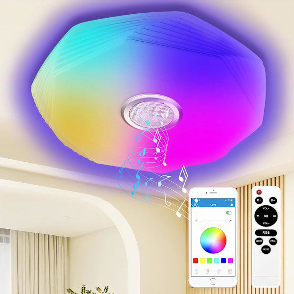 48W Himmennettävä LED-kattovalaisin Bluetooth-kaiuttimella, Ø39cm RGB Bluetooth-kattovalaisin kaukosäätimellä ja sovellushallinnalla, LED-musiikkikattovalaisin