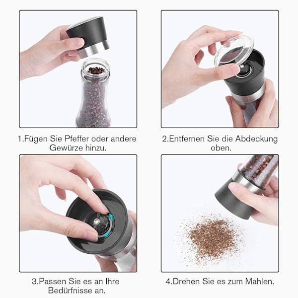 Salt- och pepparkvarn, Hotder kryddkvarn 2-pack, saltkvarn och pepparkvarn med justerbar keramisk kvarn, chilikvarn pepparkvarnset