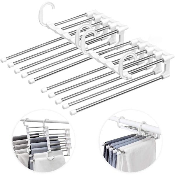 O-Kinee Buksebøjler Pladsbesparende Multiple, 2 stk. Bukse Bøjler i Rustfrit Stål Udtrækkelige, Foldbare Multi Bøjler, Magic Hanger Organizer