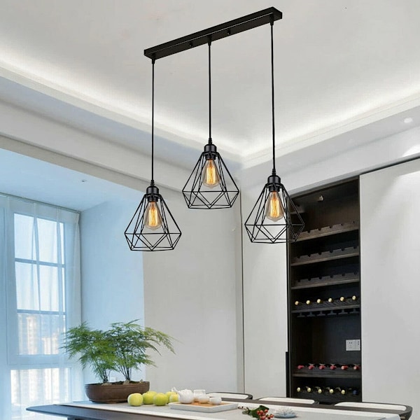 LED Pendel Loftlampe Fe Lampe Soveværelse Lysekrone 3 E27 Lysarmatur med Barholder, Sort