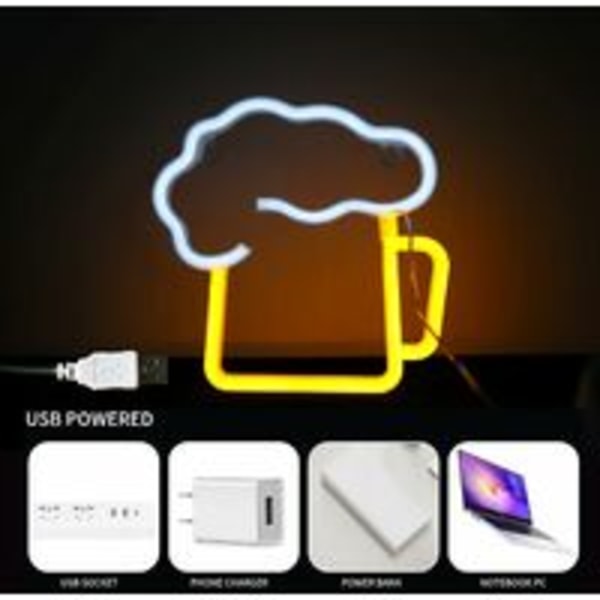 Neonölsskyltar, Neonljus LED Neonljus Batteri och USB Neon Bar Skylt Gul Vit LED Skyltar Dekor för Rum Vägg Neon Skylt för Jul, Bröllop,