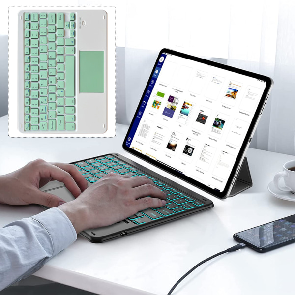 Ultra-tynd trådløst Bluetooth-tastatur med touchpad - Universelt genopladeligt tastatur til iPad iOS Android Windows-enheder