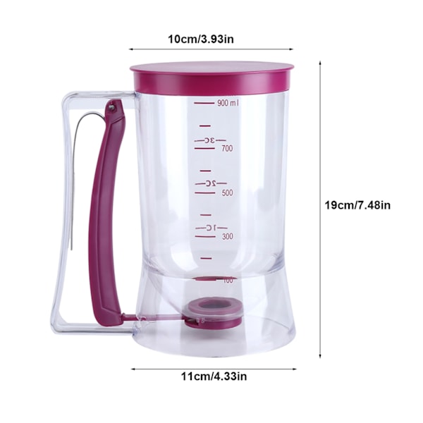 900 ml manuell smetdispenser för muffins, pannkakor, våfflor, mätkopp, köksbakningsverktyg, lila