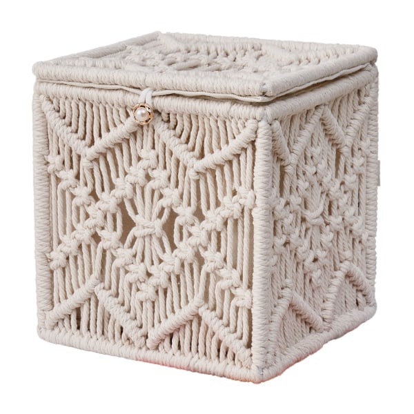 Servietboks Cover Boho Firkantet Macrame Servietholdere til Badeværelser Bondehus Servietholder med Perlespænde Vævet
